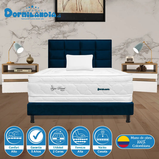 Mega Combo Colchón Resortado Super Dream Plus + Base Cama + Cabecero + Almohadas