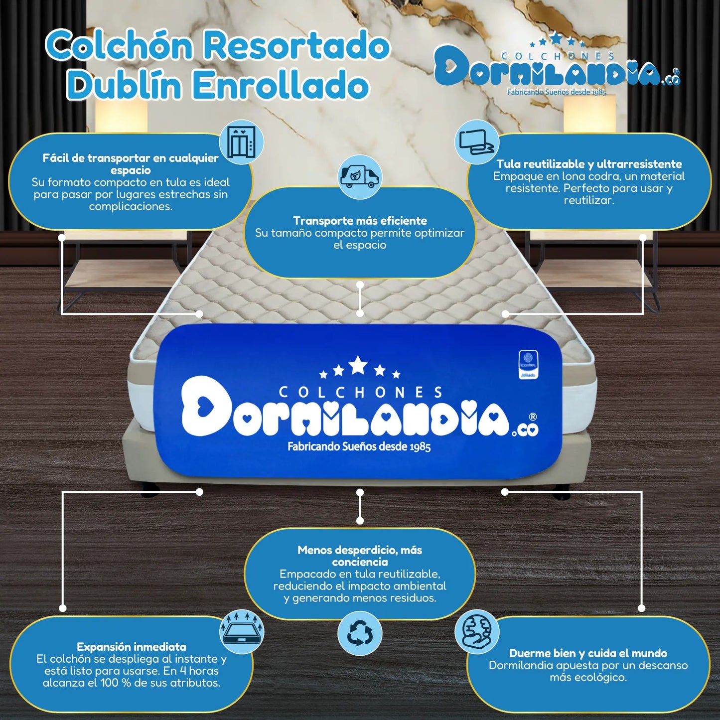 Colchón Resortado Dublín Enrollado En Tula Confortable
