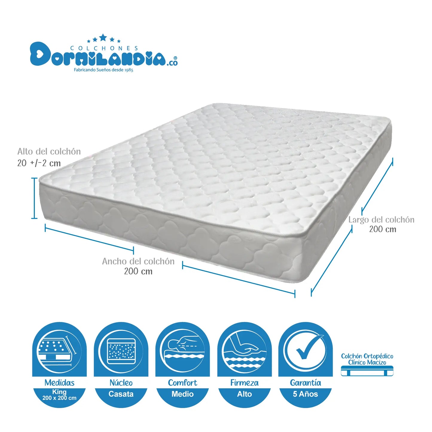 Mega Combo Colchón Espumado Macizo + Base Cama + Cabecero + Almohadas
