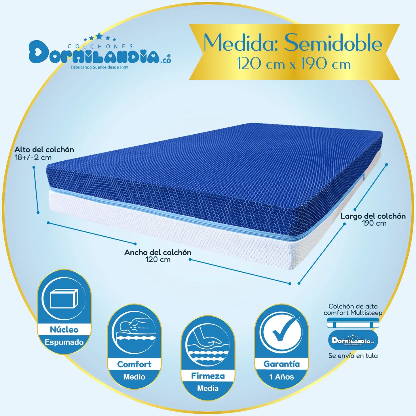 Colchón Espumado Multisleep Enrollado En Tula Confortable