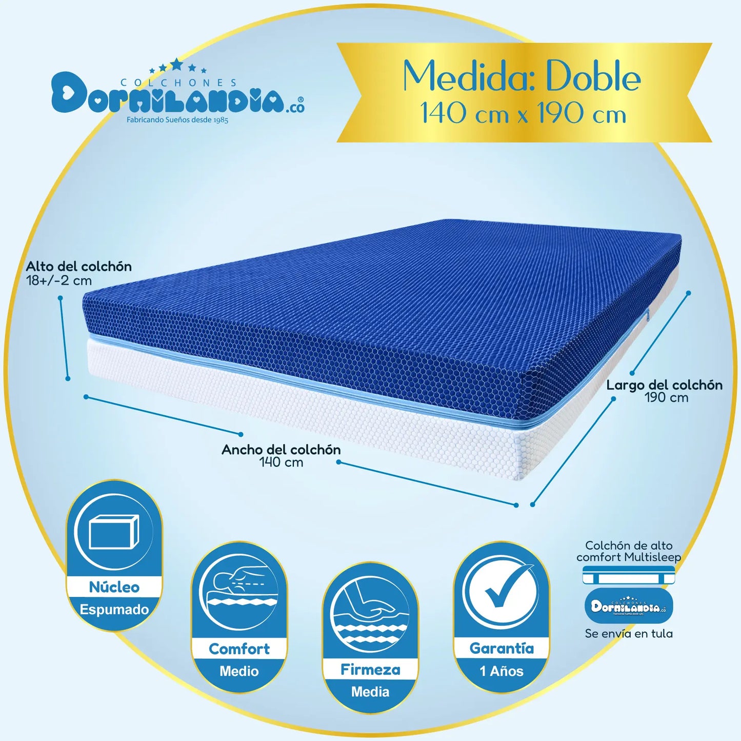 Colchón Espumado Multisleep Enrollado En Tula Confortable