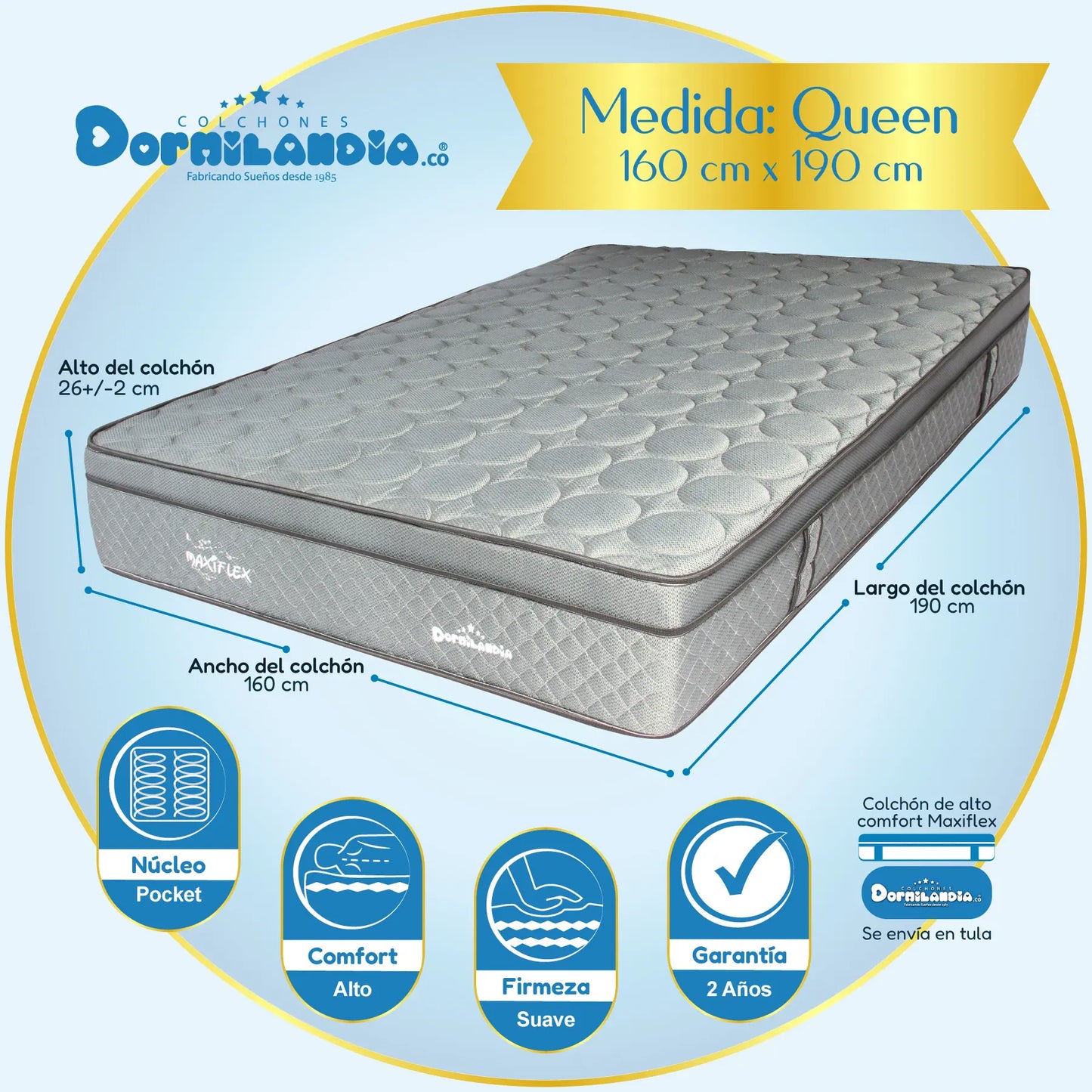 Colchón Pocket Maxiflex Enrollado En Tula Confortable
