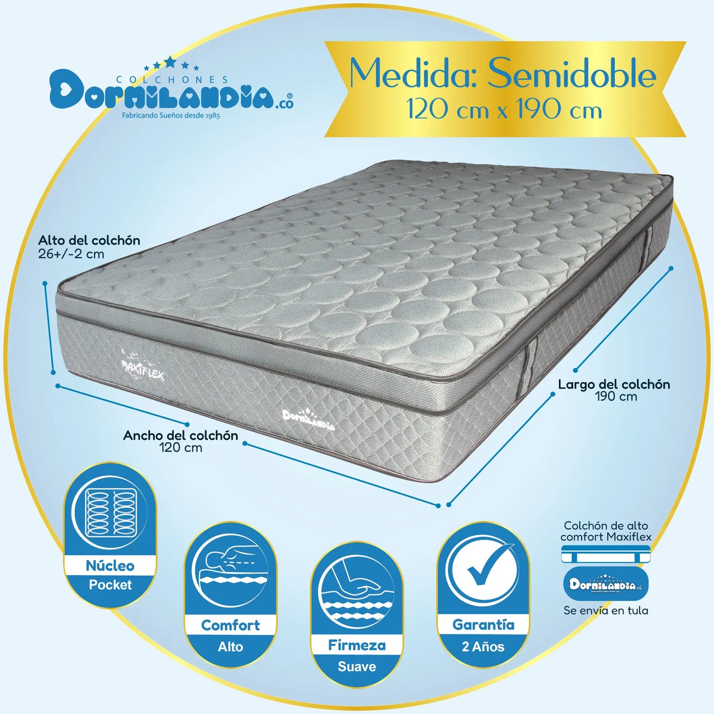 Colchón Pocket Maxiflex Enrollado En Tula Confortable