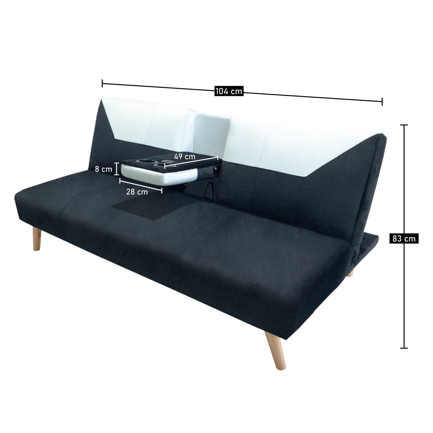 Sofá Cama Pekín 2 Puestos Con Cargador y Porta Vasos