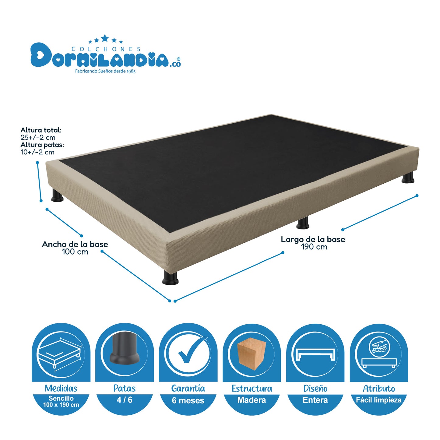 Mega combo Colchón Resortado Dublín Enrollado En Tula Confortable + Base Cama + Cabecero + Almohadas