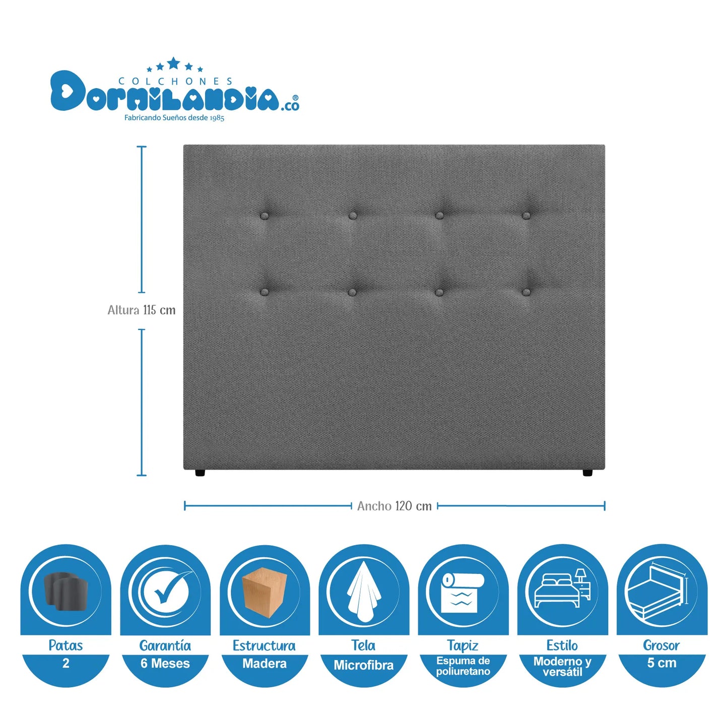 Mega Combo Colchón Espumado Malta + Base Cama + Cabecero + Almohadas
