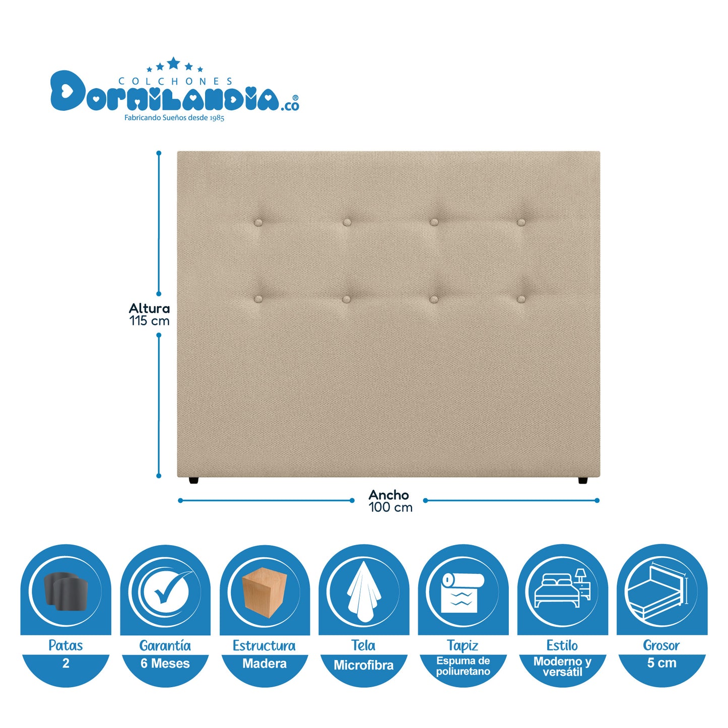 Mega combo Colchón Resortado Dublín Enrollado En Tula Confortable + Base Cama + Cabecero + Almohadas