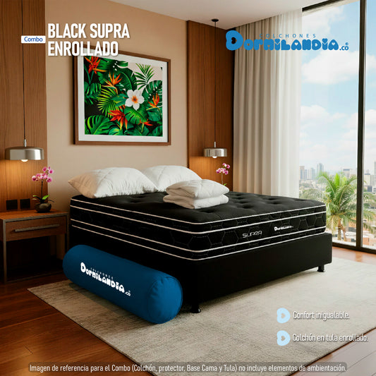 Combo Colchón Resortado Black Supra Enrollado En Tula Confortable