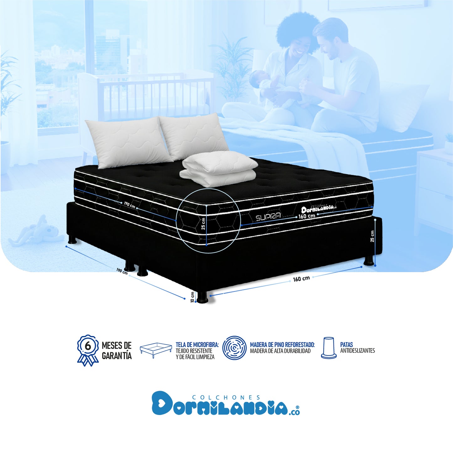 Combo Colchón Resortado Black Supra Enrollado En Tula Confortable