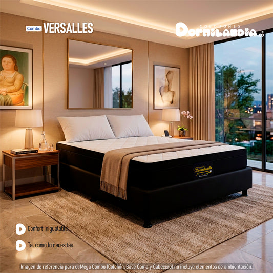 Combo Colchón King Versalles Resortado + Base Cama + Almohadas