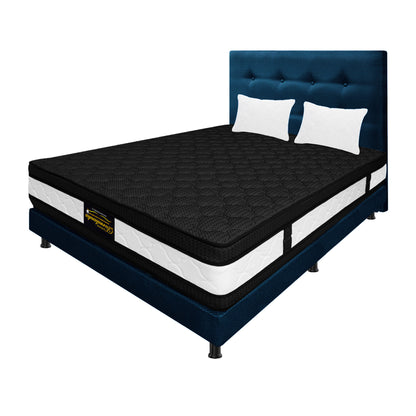 Mega Combo Colchón Híbrido Espumado Doble Sensación + Base Cama + Cabecero + Almohadas