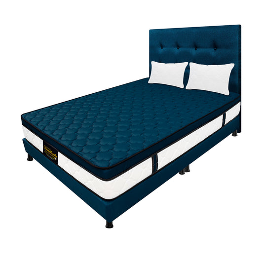 Mega Combo Colchón Dublín King Resortado + Base Cama + Cabecero + Almohadas