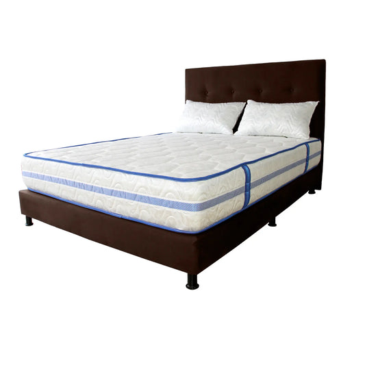 Mega Combo Colchón Resortado Caribe + Base Cama + Cabecero + Almohadas