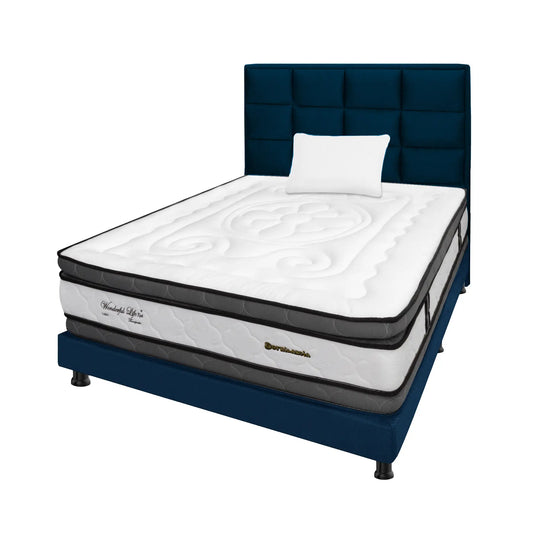 Mega Combo Colchón Resortado Wonderful DP + Base Cama + Cabecero + Almohadas