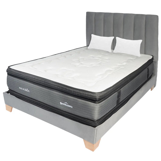 Mega Combo Colchón Resortado Excalibur + Base Cama + Cabecero + Almohadas