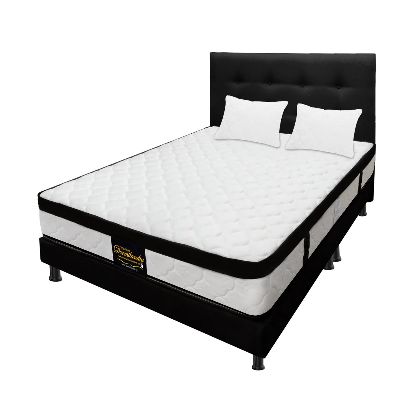 Mega Combo Colchón Resortado Versalles + Base Cama + Cabecero + Almohadas
