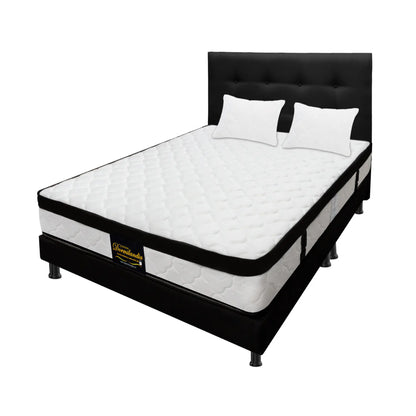 Mega Combo Colchón Resortado Versalles + Base Cama + Cabecero + Almohadas
