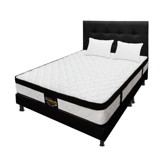 Mega Combo Colchón Resortado Versalles + Base Cama + Cabecero + Almohadas