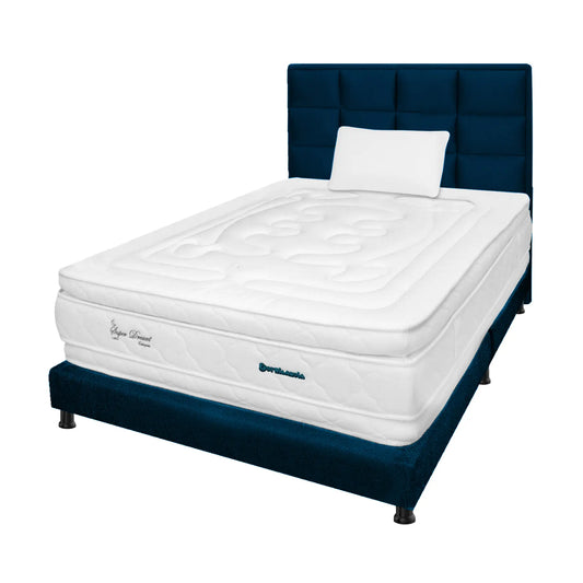 Mega Combo Colchón Resortado Super Dream Plus + Base Cama + Cabecero + Almohadas