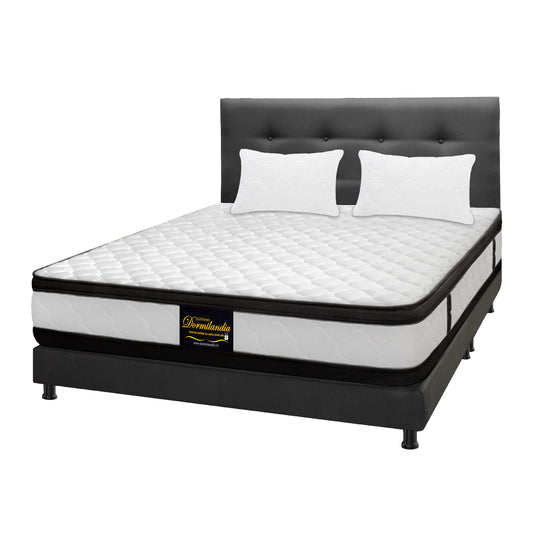 Mega Combo Colchón Resortado Atenas + Base Cama + Cabecero + Almohadas
