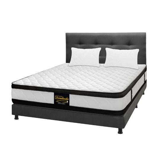 Mega Combo Colchón Espumado Malta + Base Cama + Cabecero + Almohadas