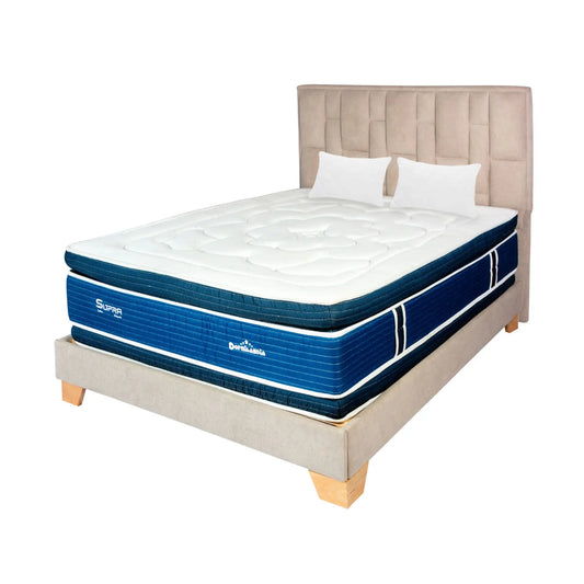 Mega Combo Colchón Pocket Supra + Base Cama + Cabecero + Almohadas
