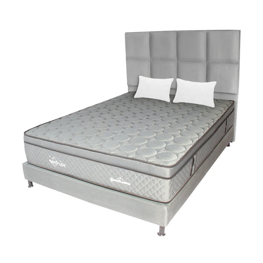 Mega Combo Colchón Pocket Maxiflex + Base Cama + Cabecero + Almohadas
