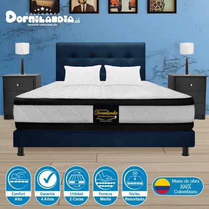 Mega Combo Colchón Resortado Atenas + Base Cama + Cabecero + Almohadas