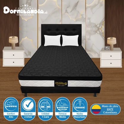 Mega Combo Colchón Resortado Dublín + Base Cama + Cabecero + Almohadas