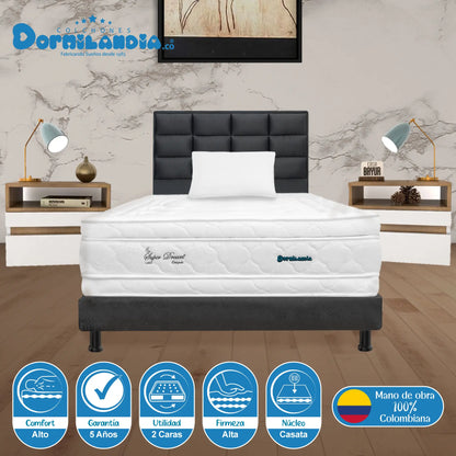 Mega Combo Colchón Resortado Super Dream Plus + Base Cama + Cabecero + Almohadas