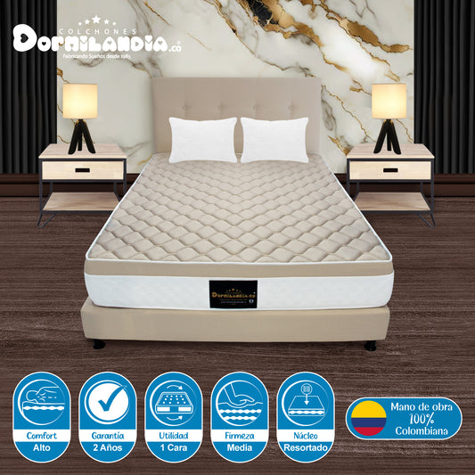 Mega Combo Colchón Resortado Dublín + Base Cama + Cabecero + Almohadas