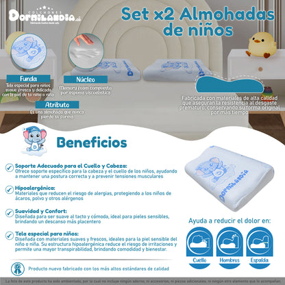 Set X2 Almohadas Niños En Espuma Con Memoria