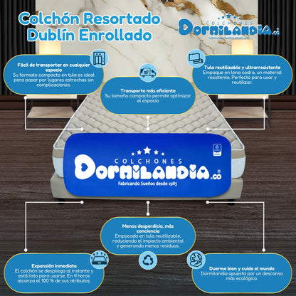 Colchón Resortado Dublín Enrollado En Tula Confortable