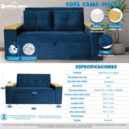 Sofá Cama Inglés 3 Posiciones + 2 Cojines