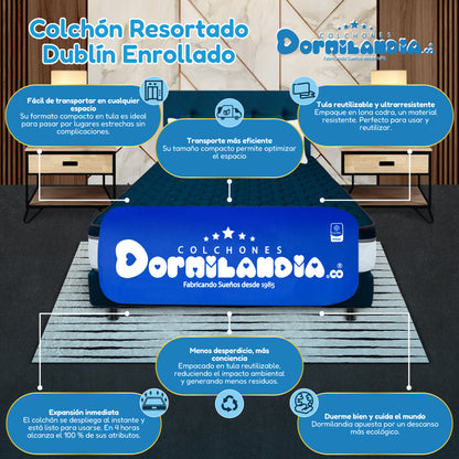 Mega combo Colchón Resortado Dublín Enrollado En Tula Confortable Amor y Amistad
