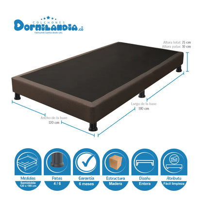 Mega Combo Colchón Resortado Caribe + Base Cama + Cabecero + Almohadas
