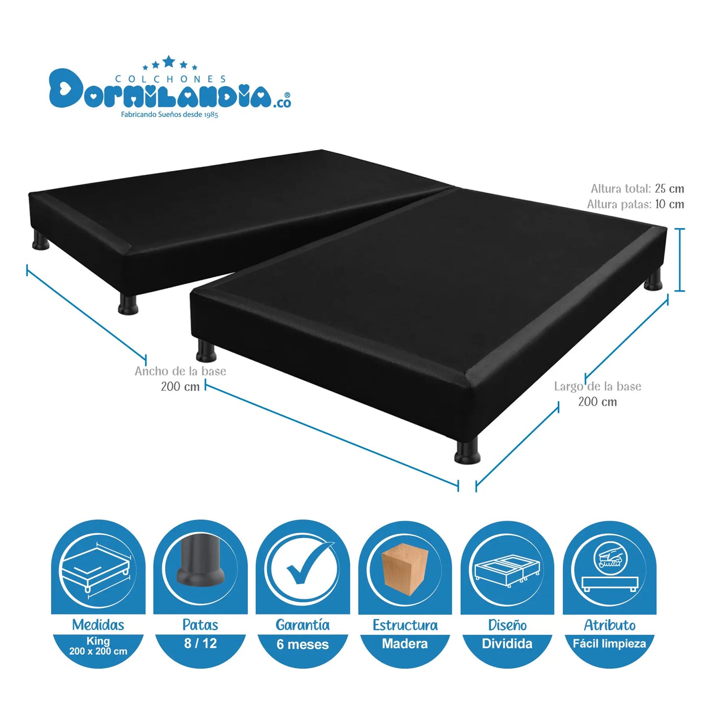 Mega Combo Colchón Resortado Versalles + Base Cama + Cabecero + Almohadas