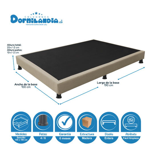 Mega combo Colchón Resortado Dublín Enrollado En Tula Confortable + Base Cama + Cabecero + Almohadas