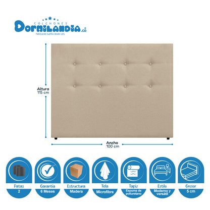 Mega combo Colchón Resortado Dublín Enrollado En Tula Confortable + Base Cama + Cabecero + Almohadas