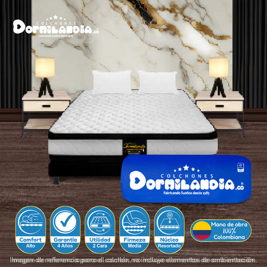 Combo Colchón Atenas Resortado Enrollado En Tula Confortable + Base Cama + Almohadas