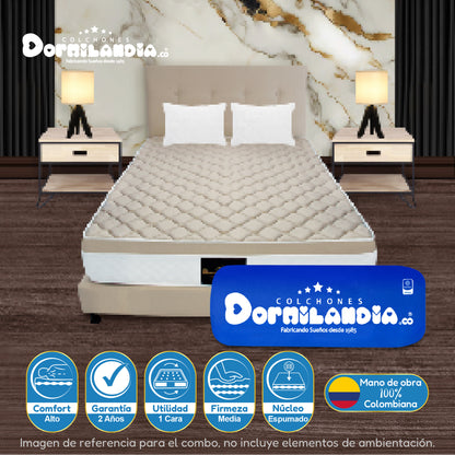 Mega combo Colchón Dublín Resortado Enrollado En Tula Confortable + Base Cama + Cabecero + Almohadas