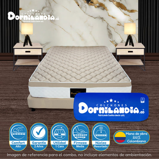 Combo Colchón Dublín Resortado Enrollado En Tula Confortable +Base Cama + Almohadas