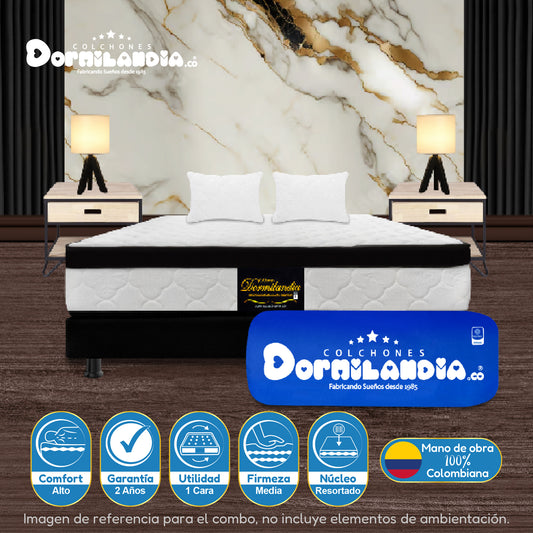 Combo Colchón Versalles Resortado Enrollado En Tula Confortable + Base Cama + Almohadas