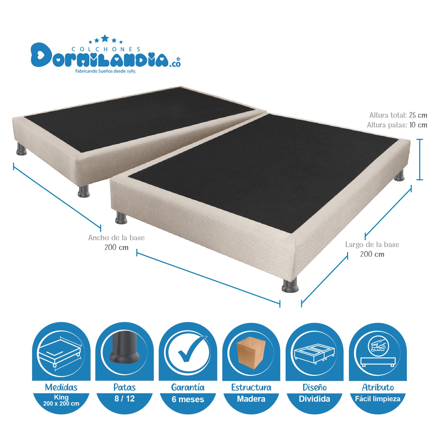 Mega Combo Colchón Infinity Pocket King + Base Cama + Cabecero + Almohadas