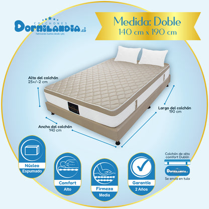 Combo Dublín Espumado Enrollado en Tula Confortable + Base cama + Almohada