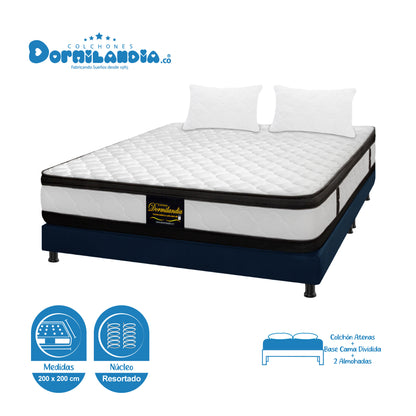 Combo Colchón King Atenas Resortado + Base Cama + Almohadas
