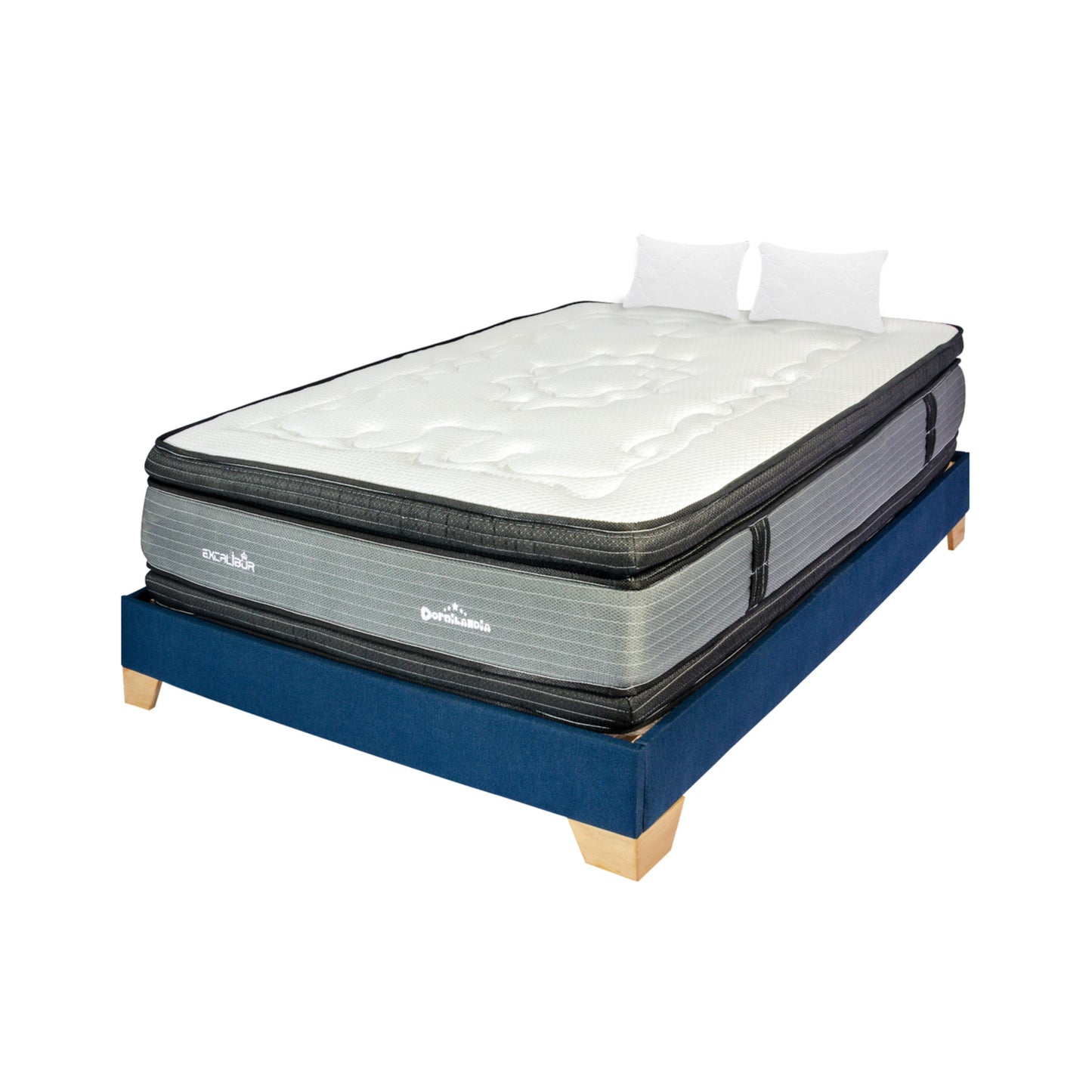 Combo Colchón Excalibur Resortado + Base Cama + Almohadas