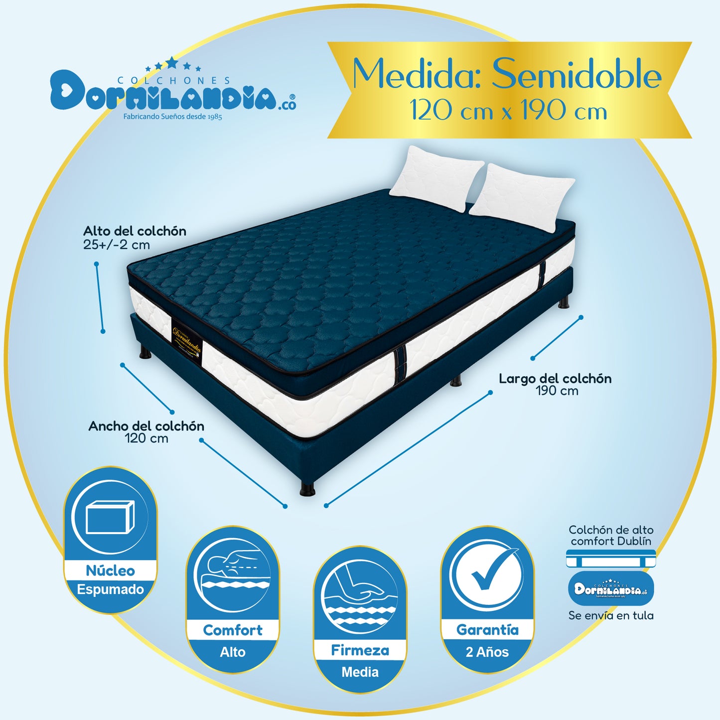 Combo Dublín Espumado Enrollado en Tula Confortable + Base cama + Almohada