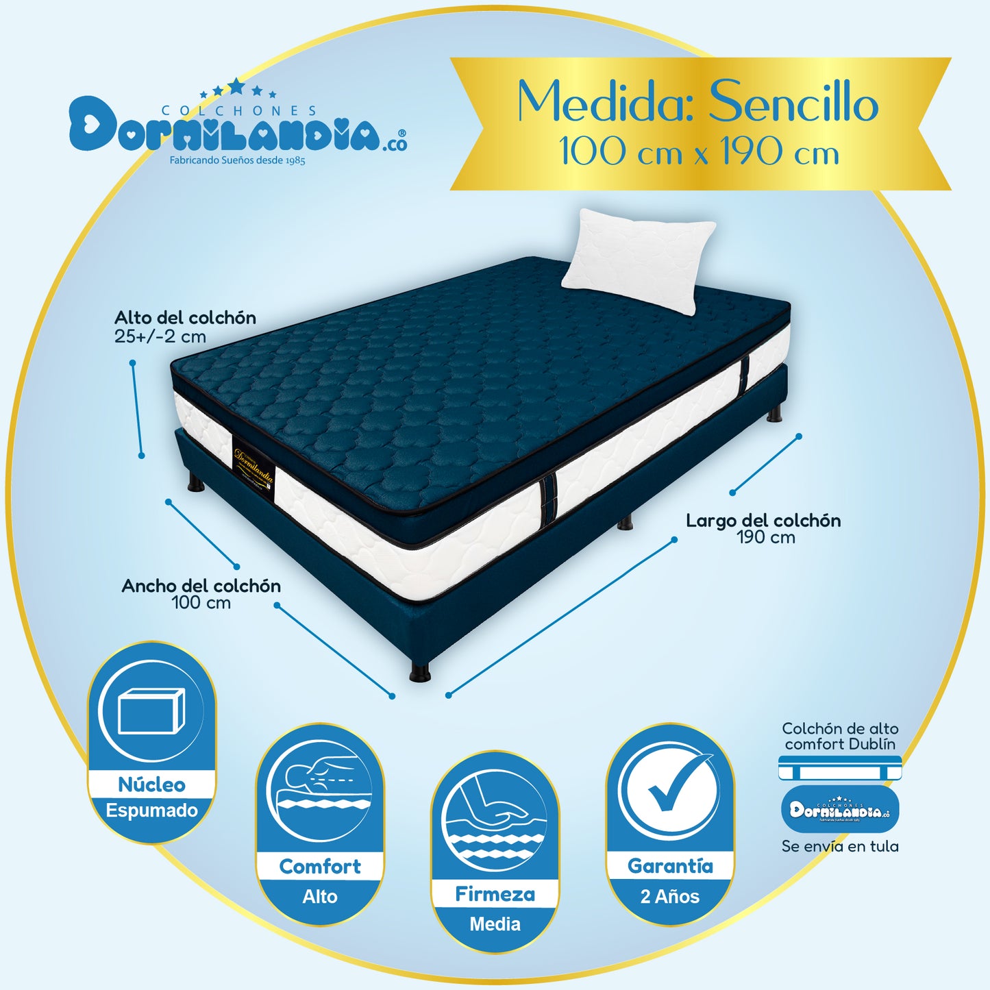 Combo Dublín Espumado Enrollado en Tula Confortable + Base cama + Almohada