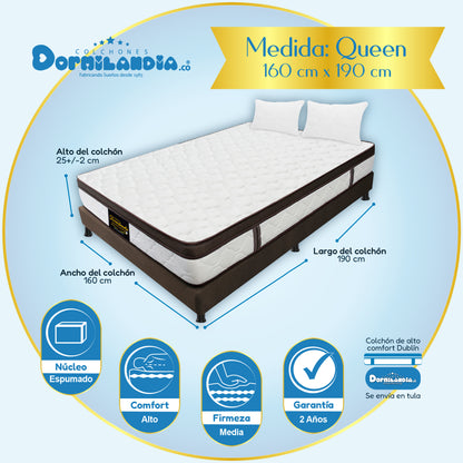 Combo Dublín Espumado Enrollado en Tula Confortable + Base cama + Almohada